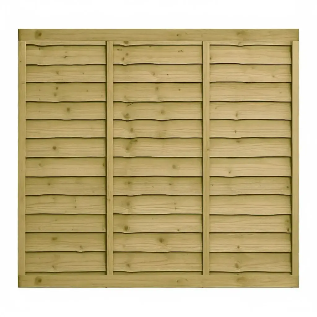 [228] 1.83x1.65m (6'x5'6") Larch Lap Green Treated Fence Panel