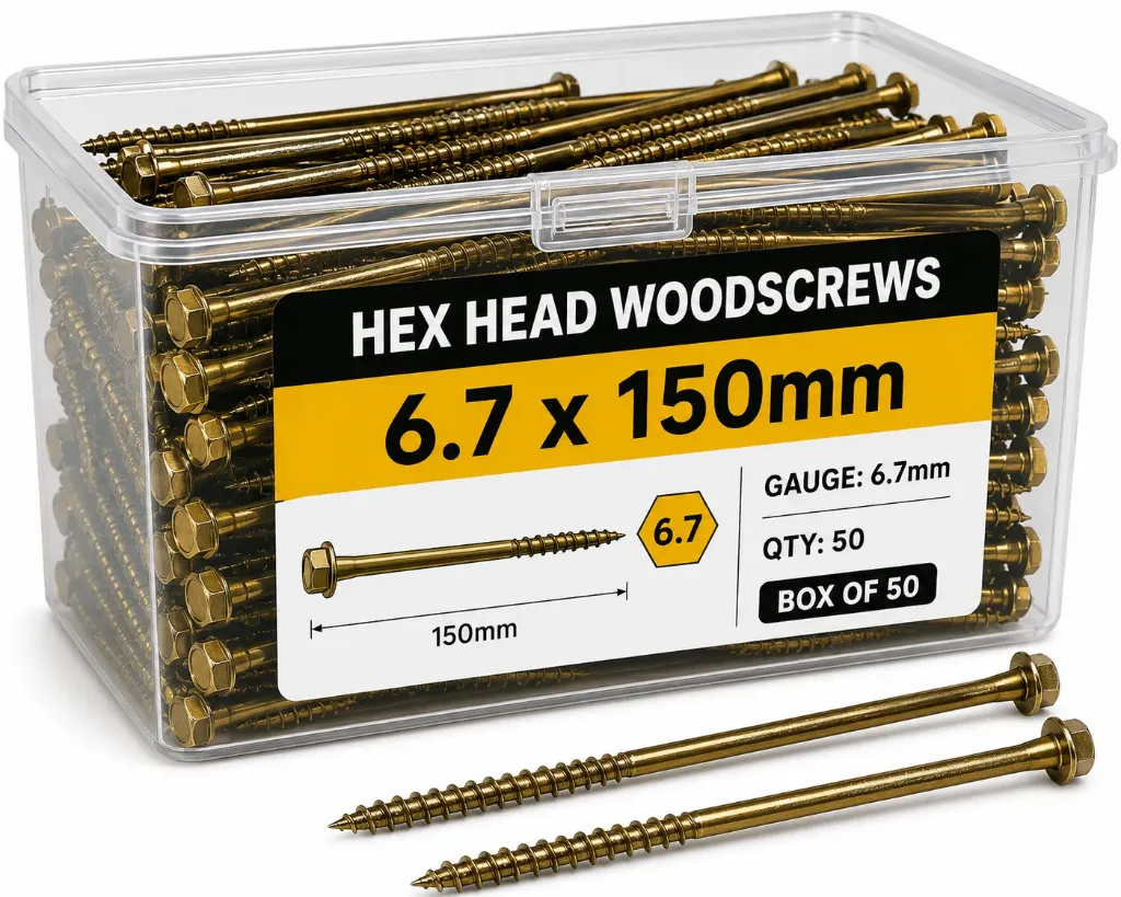 6.7x150mm Hex Head Timber Screws (Box 50)