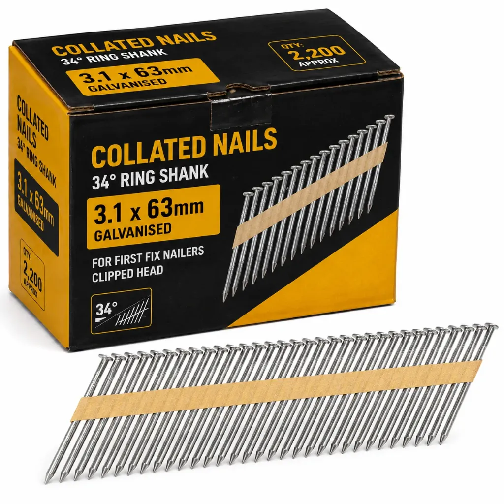 3.1x63mm Collated Galv. Ring Gun Nails (Box 2200) + Fuel 2 Cells
