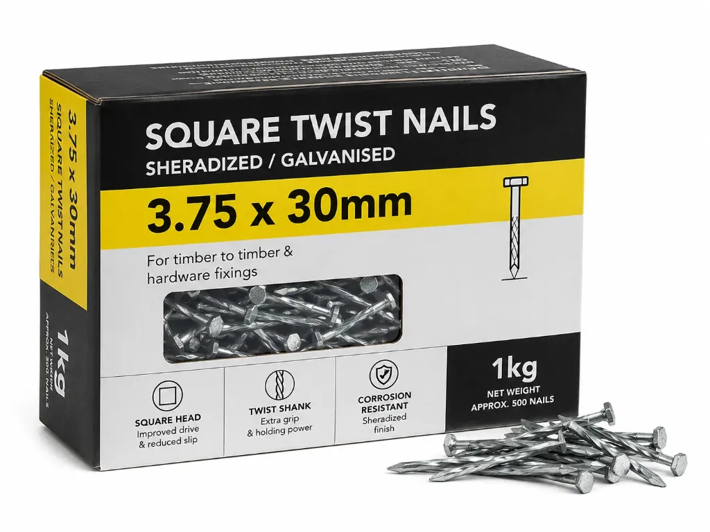 3.75x30mm Sheradized/Galv. Square Twist  Nails (1kg)